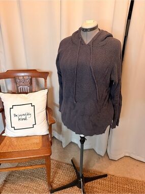 Maurices Gray Waffle Knit Hooded Sweater Pullover Size L